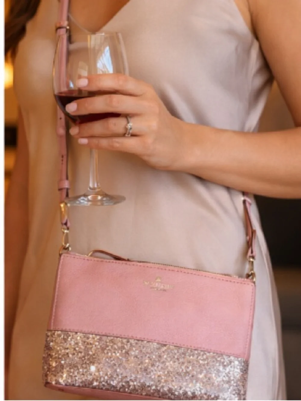 Kate Spade Pink Glitter Crossbody Bag Sequin Mini Purse – Spring Summer - Picture 4 of 11